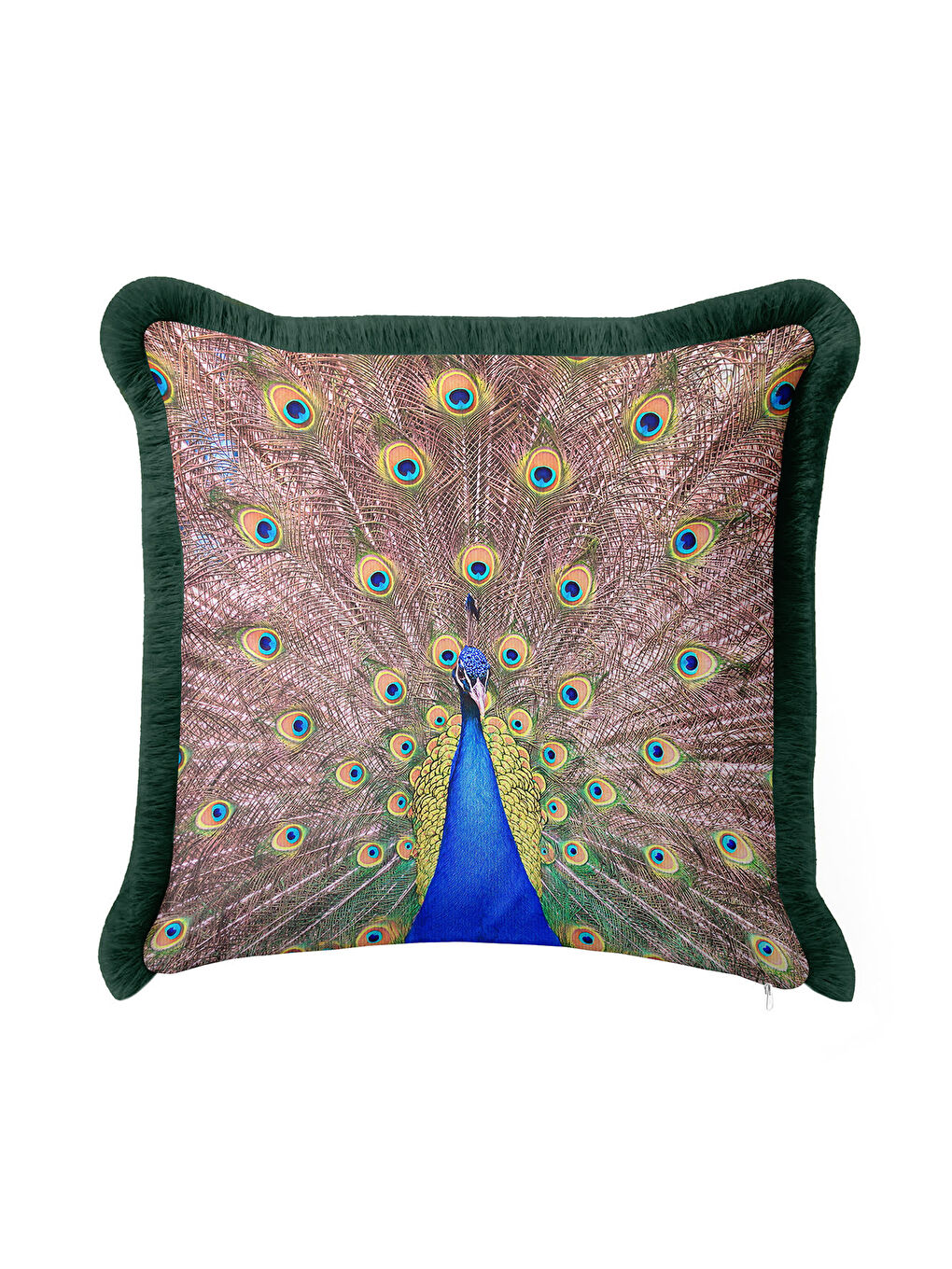 Karışık Gösterişli Tavuskuşu Saçaklı Yastık Kılıfı - Lüks Bohem Yeşil Altın Renkli Püsküllü Kırlent Kılıfı-3