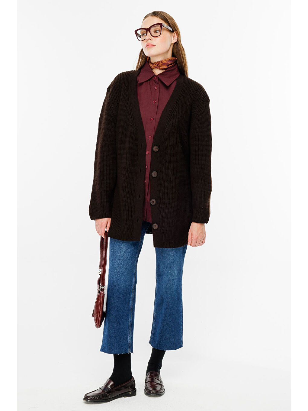 Kahverengi Tokalı Kemerli Kahve Hırka-3