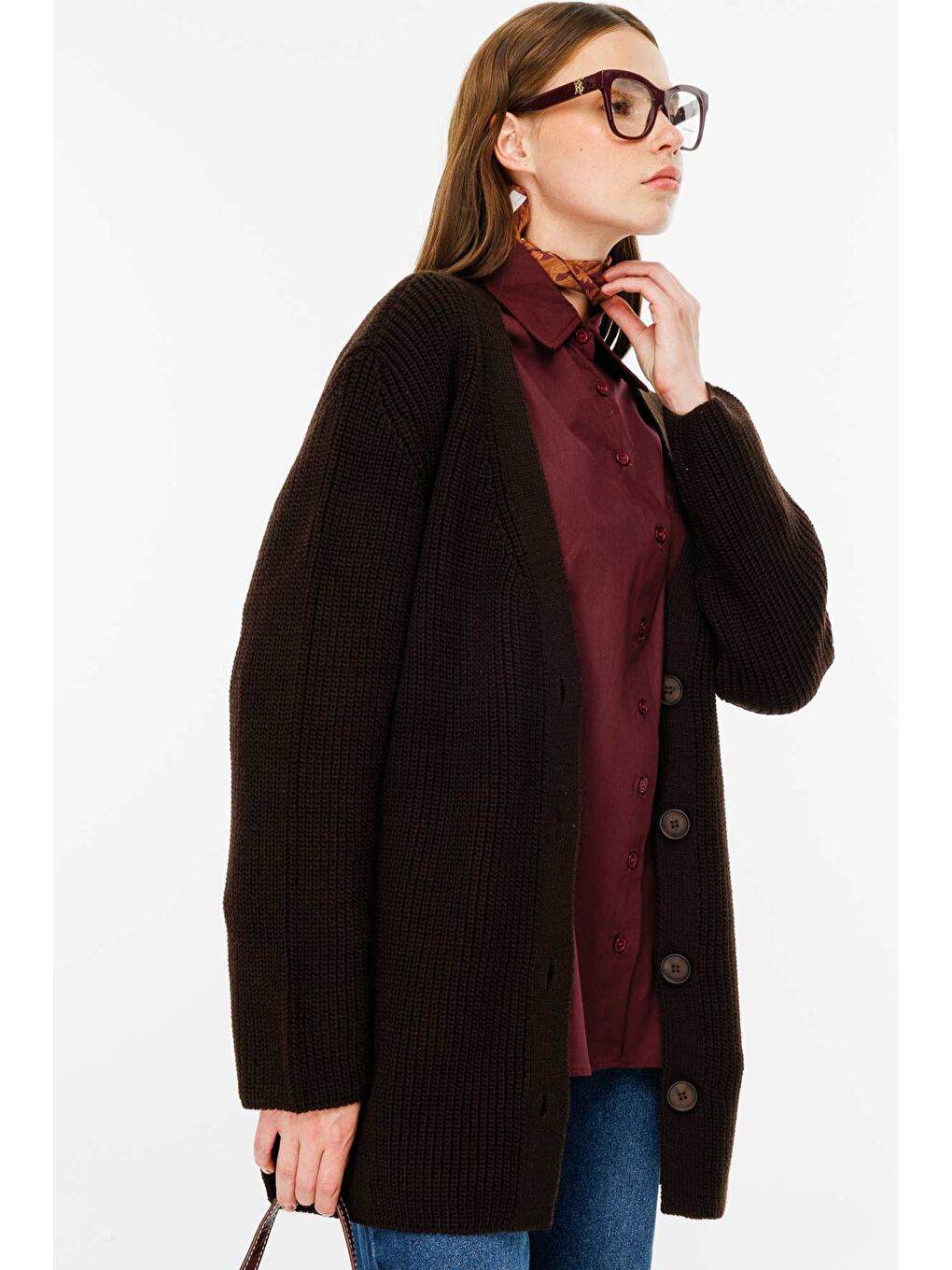 Kahverengi Tokalı Kemerli Kahve Hırka-4