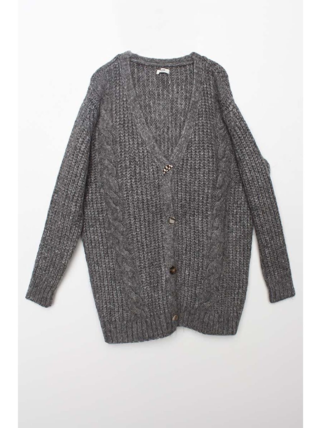 Gri V Yaka Düğmeli Triko Hırka-7