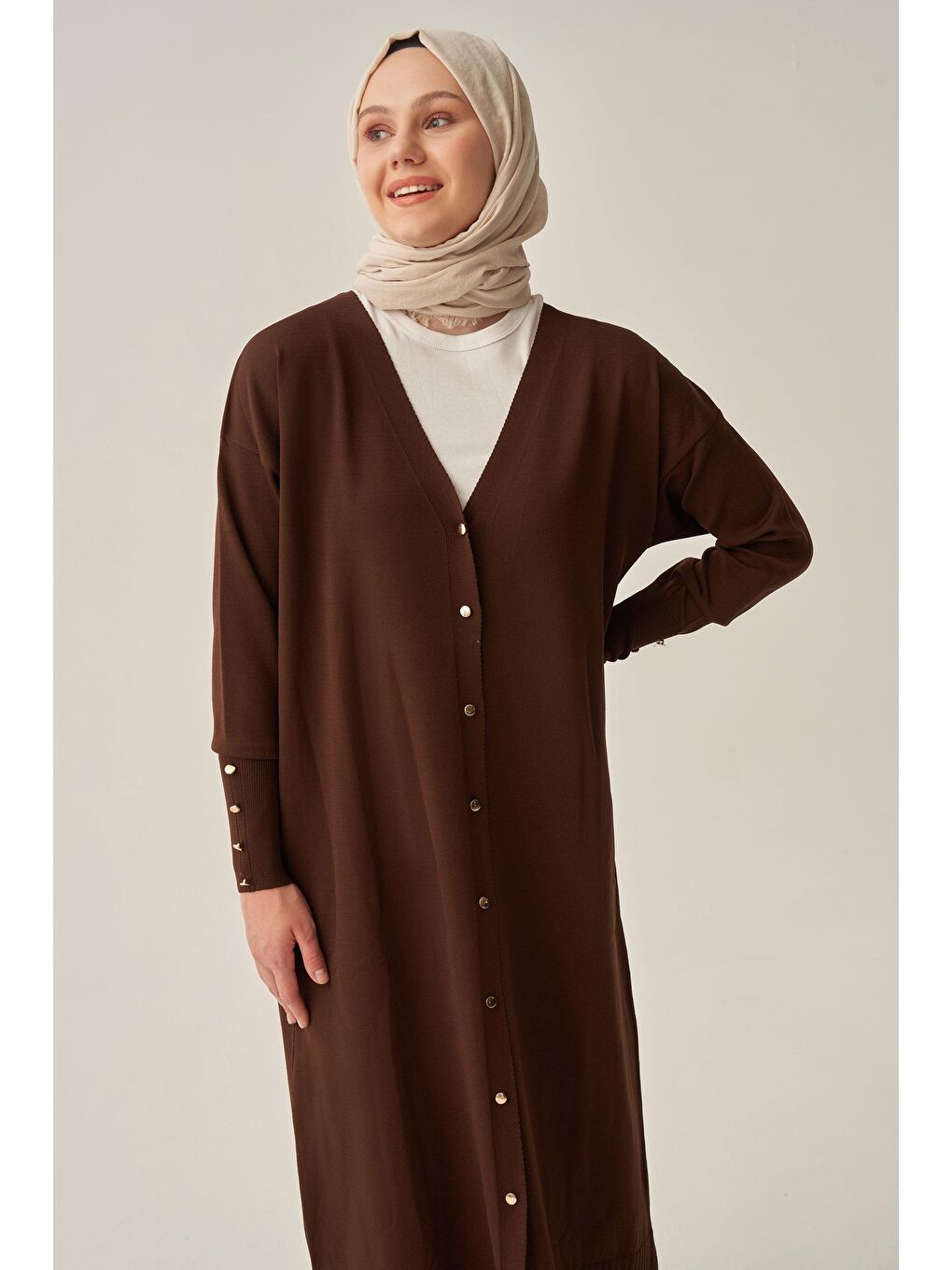 Kahverengi Kahve-Düğmeli Hırka-3