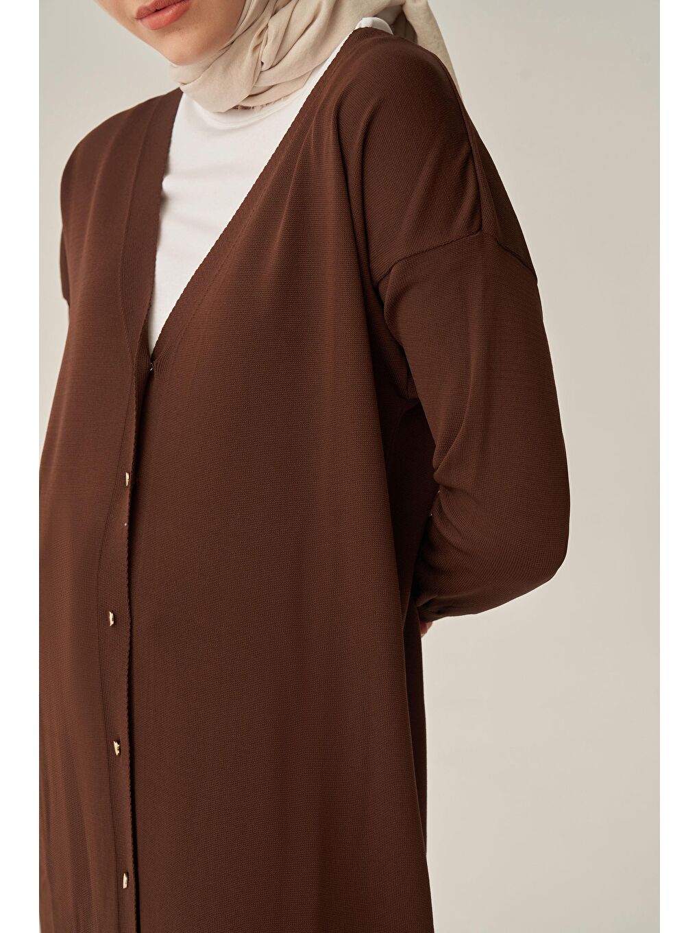 Kahverengi Kahve-Düğmeli Hırka-4
