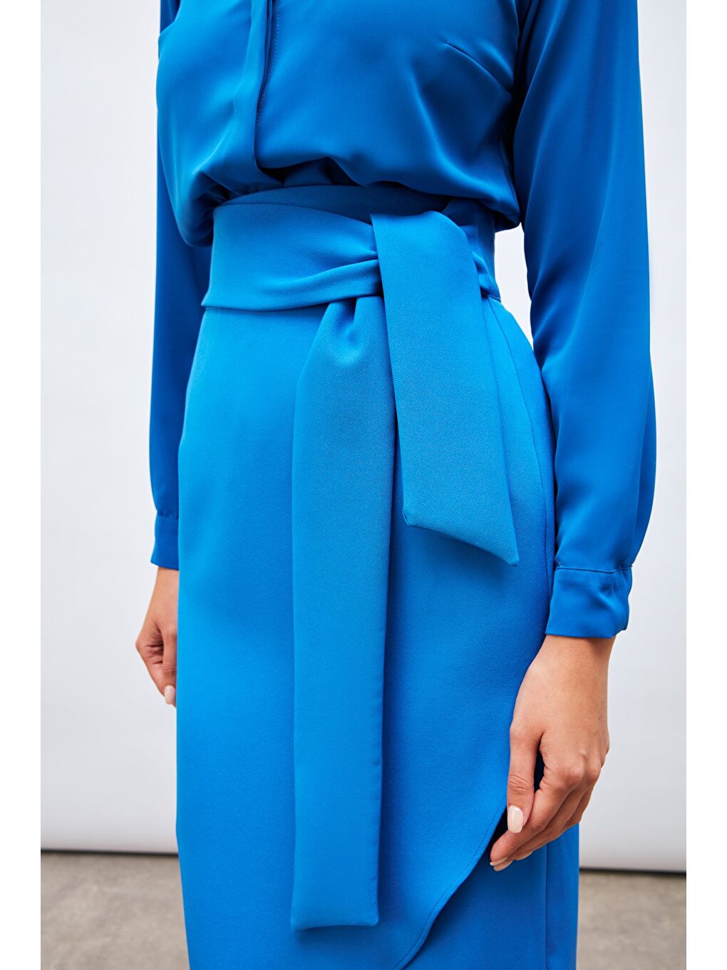 Kuşaklı Kalem Etek - Sax Mavi-4