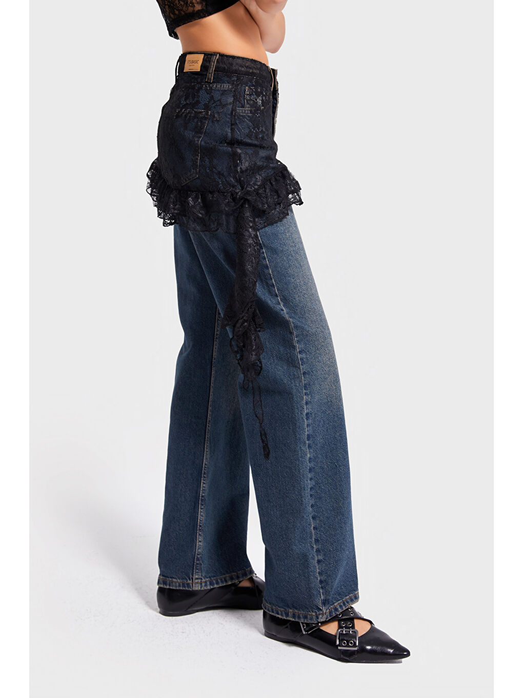 Mavi Kadın Jean Rengi 2w5-8 Straight Fit %100 Pamuk Dantel Detaylı Etek Özel Tasarım Denim Jean-4