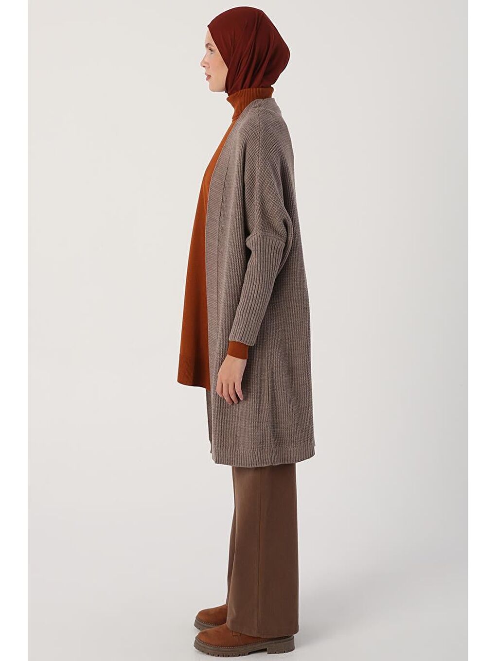 Bej Vizon Önü Açık T-Kol Triko Hırka-2