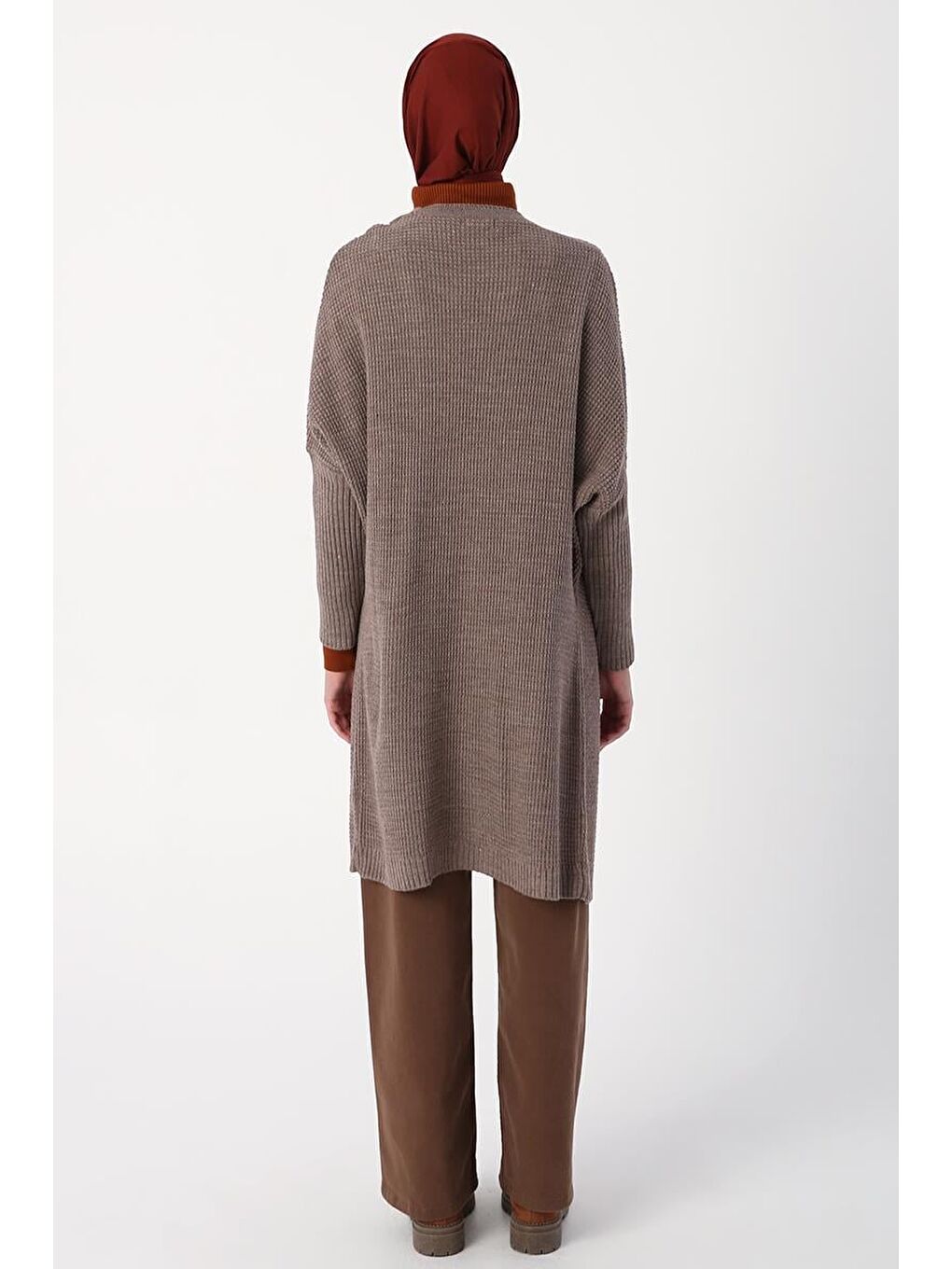 Bej Vizon Önü Açık T-Kol Triko Hırka-3