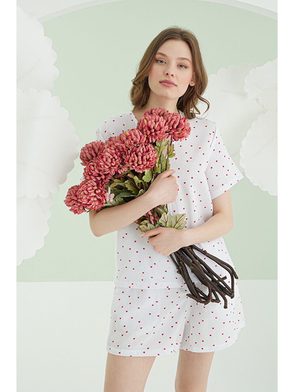 Ekru Kalpli Şortlu Önden Bağlamalı Şort Takım-3