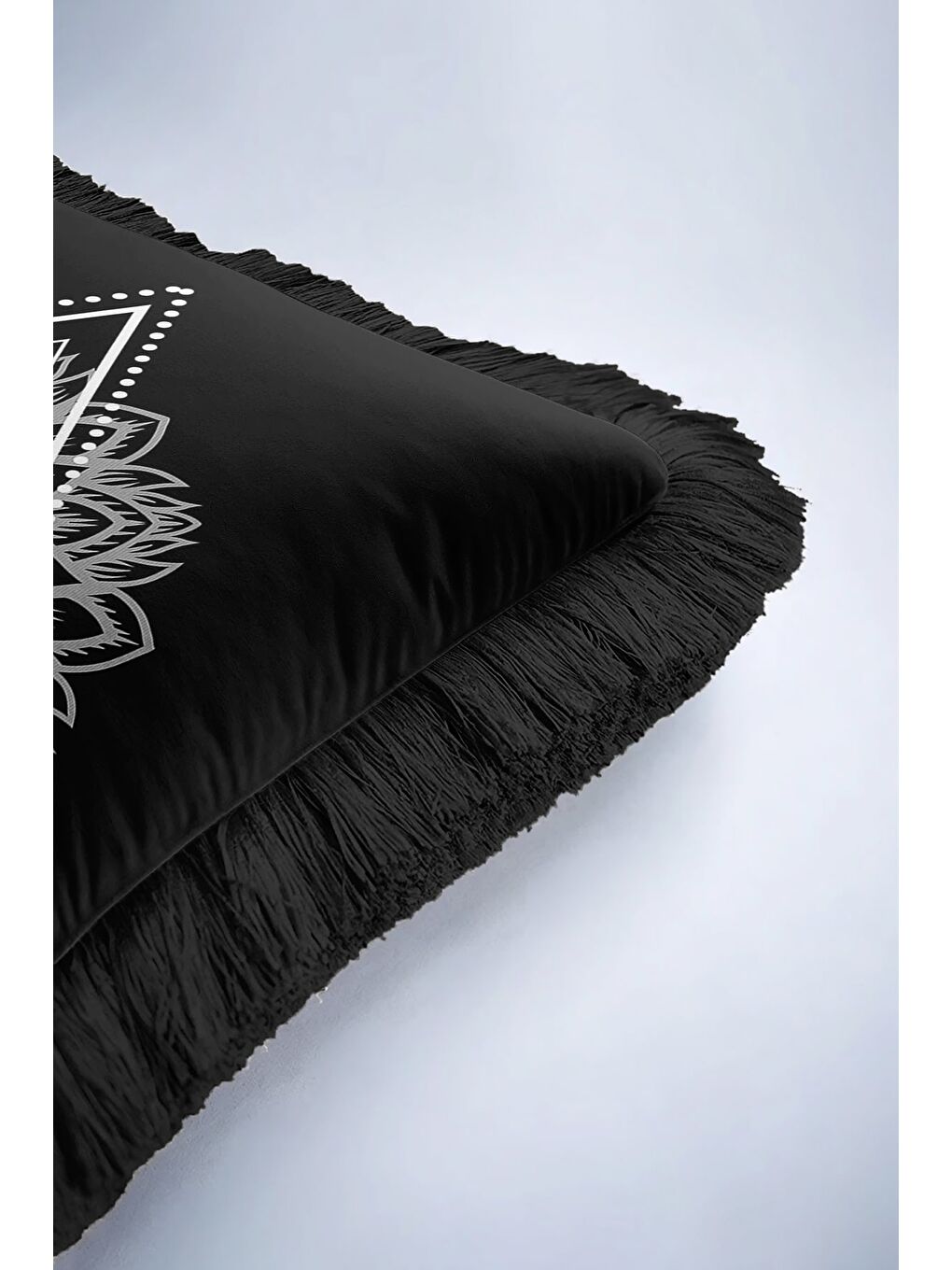 Karışık Mistik Göz Motifli Saçaklı Yastık Kılıfı - Üçgen Mandala Bohem Siyah Renkli Püsküllü Kırlent Kılıfı-6