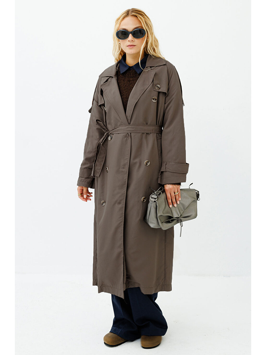 Kahverengi Soft Oversize Kül Kahve Trençkot