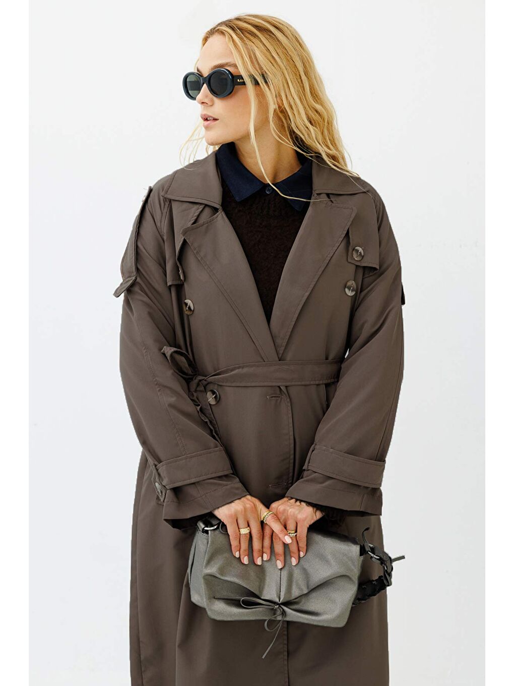 Kahverengi Soft Oversize Kül Kahve Trençkot-1
