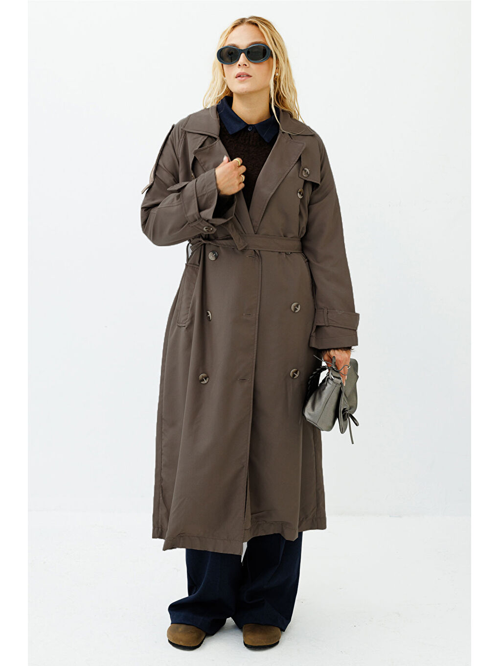 Kahverengi Soft Oversize Kül Kahve Trençkot-2