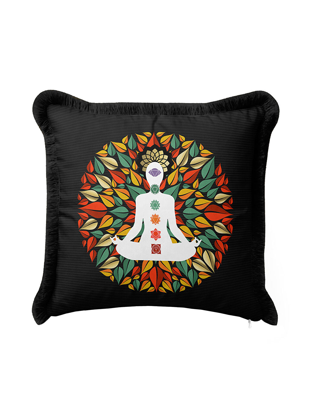 Karışık Spiritüel Yoga Lotus Saçaklı Yastık Kılıfı - Meditasyon Bohem Çok Renkli Püsküllü Kırlent Kılıfı-1