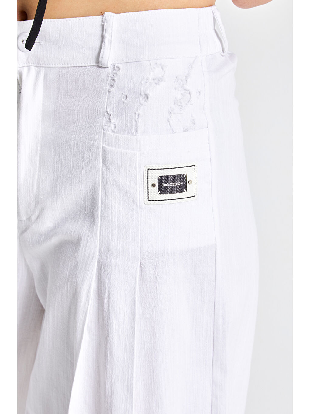 Kadın Beyaz Renk Palazzo Fit Keten Kumaş İç Göstermez Özel Tasarım Pantolon-5