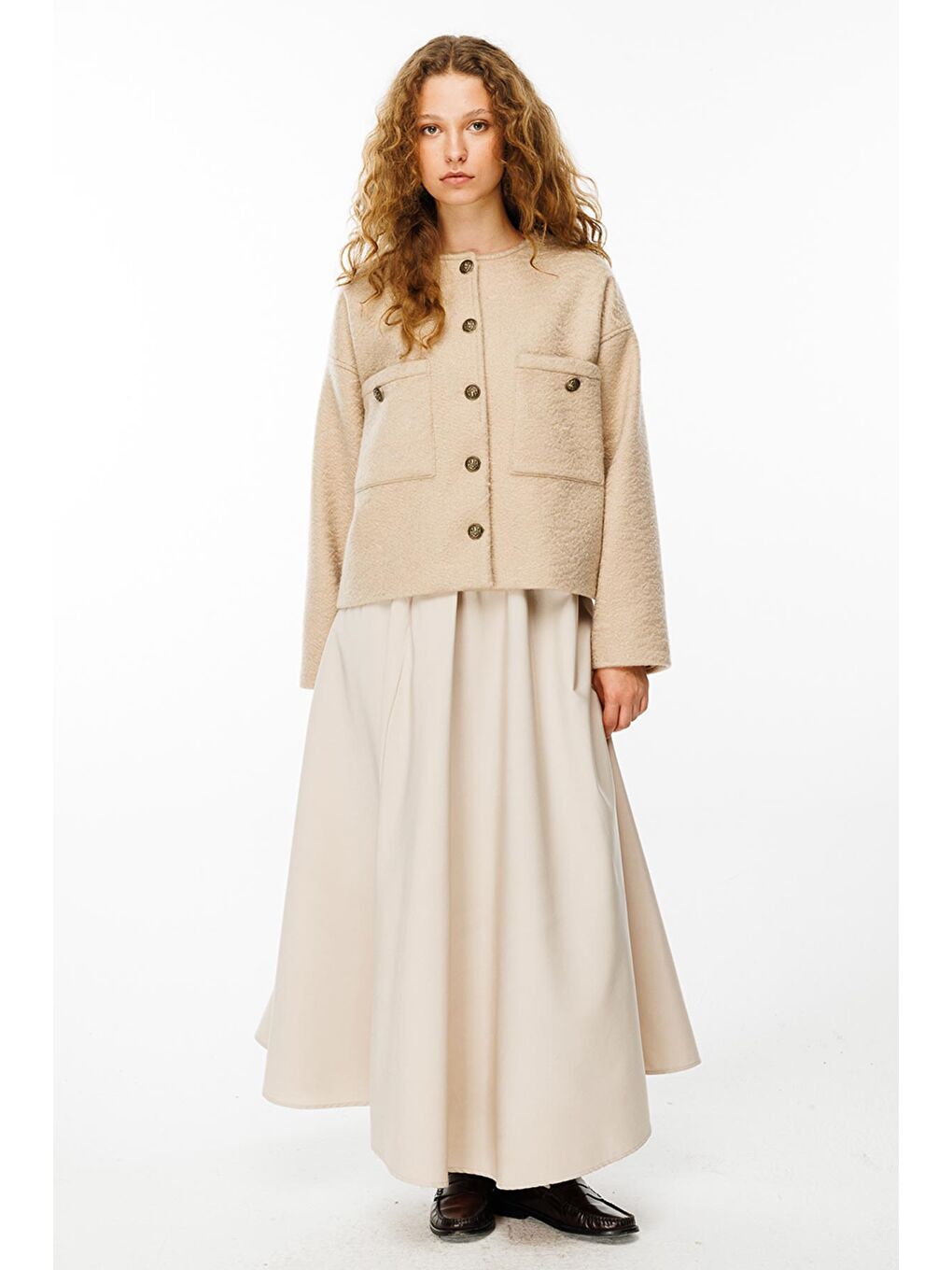 Kahverengi Antik Metal Düğmeli Sütlü Kahve Ceket