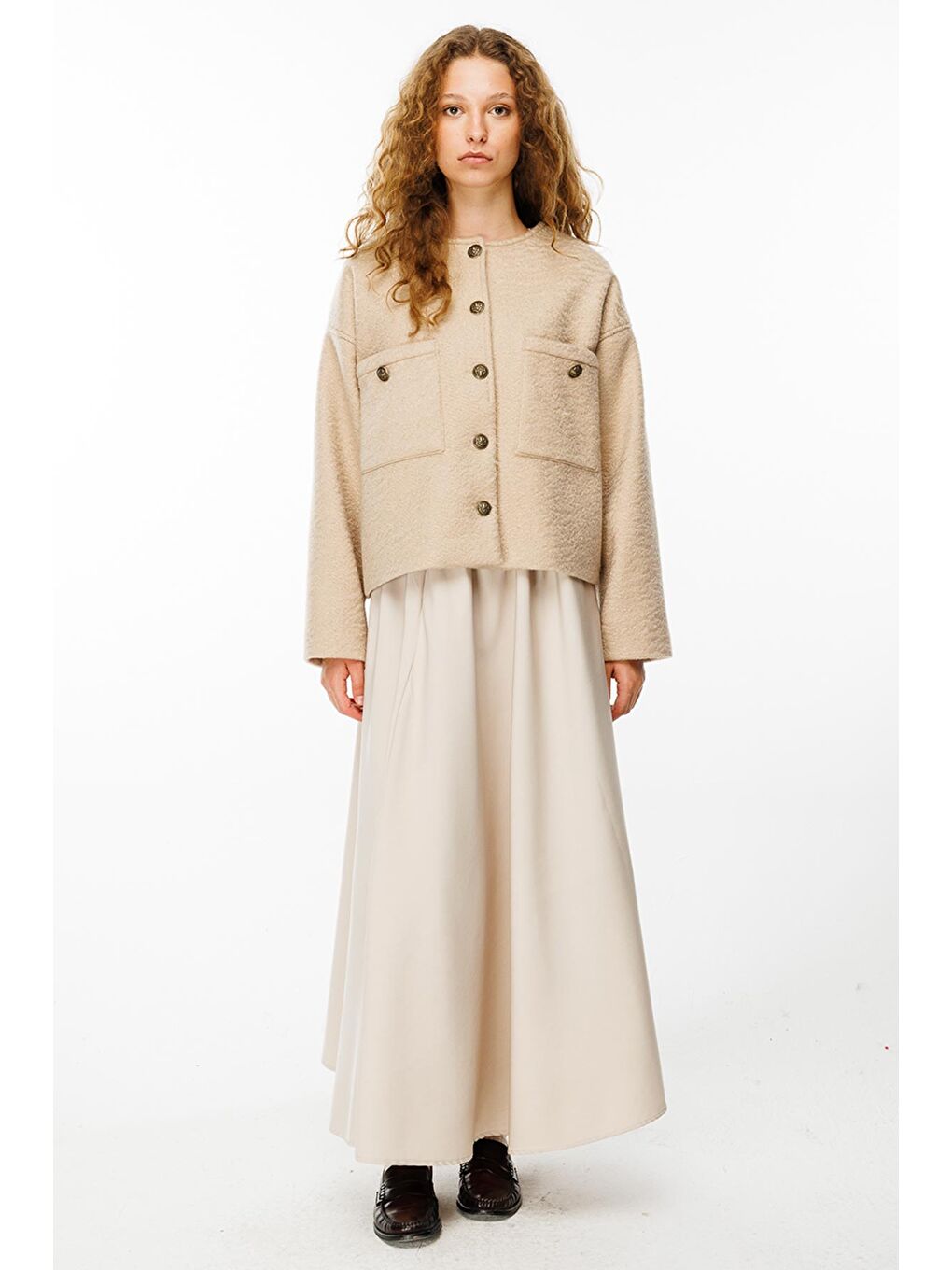 Kahverengi Antik Metal Düğmeli Sütlü Kahve Ceket-2