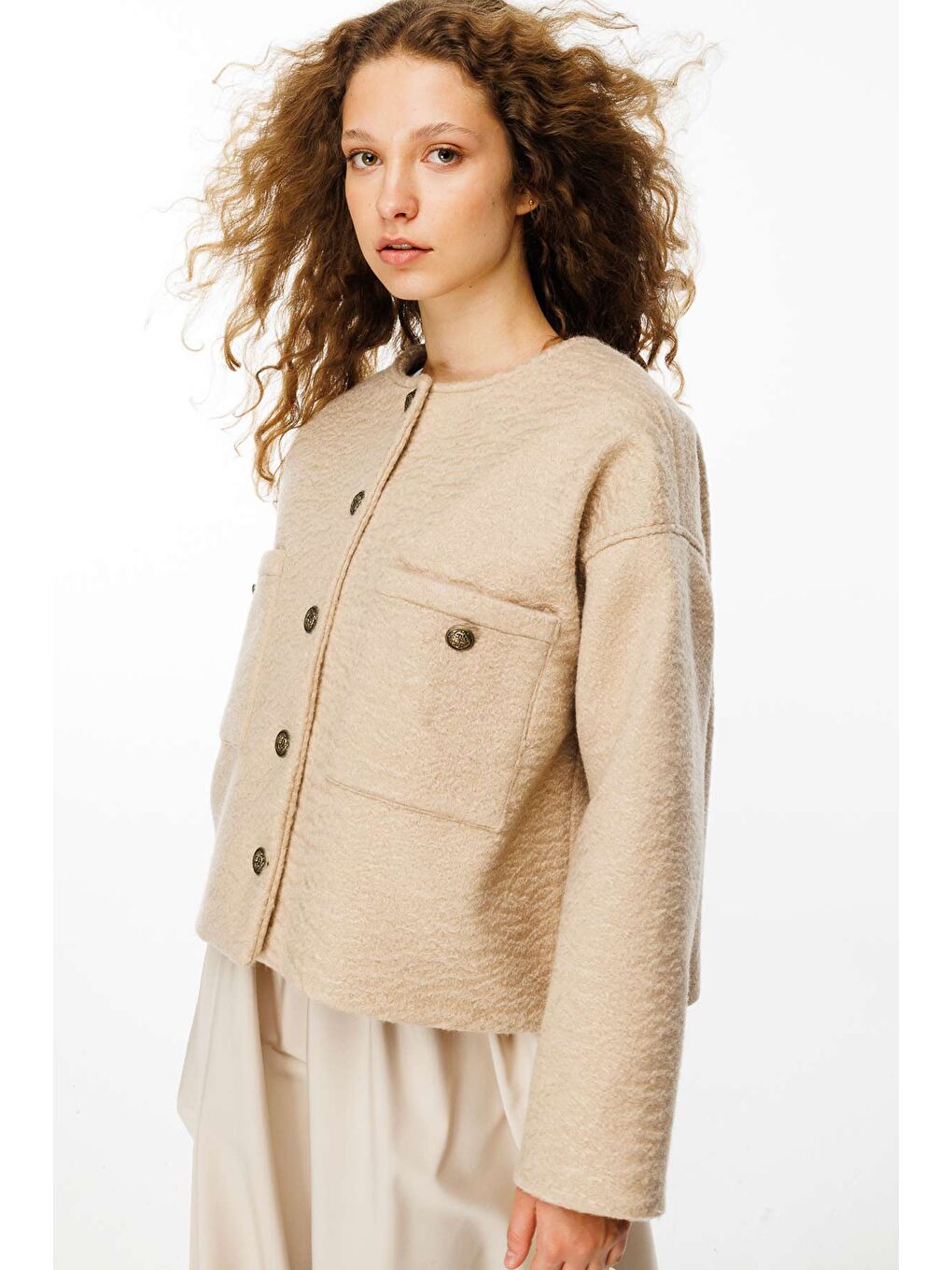 Kahverengi Antik Metal Düğmeli Sütlü Kahve Ceket-3