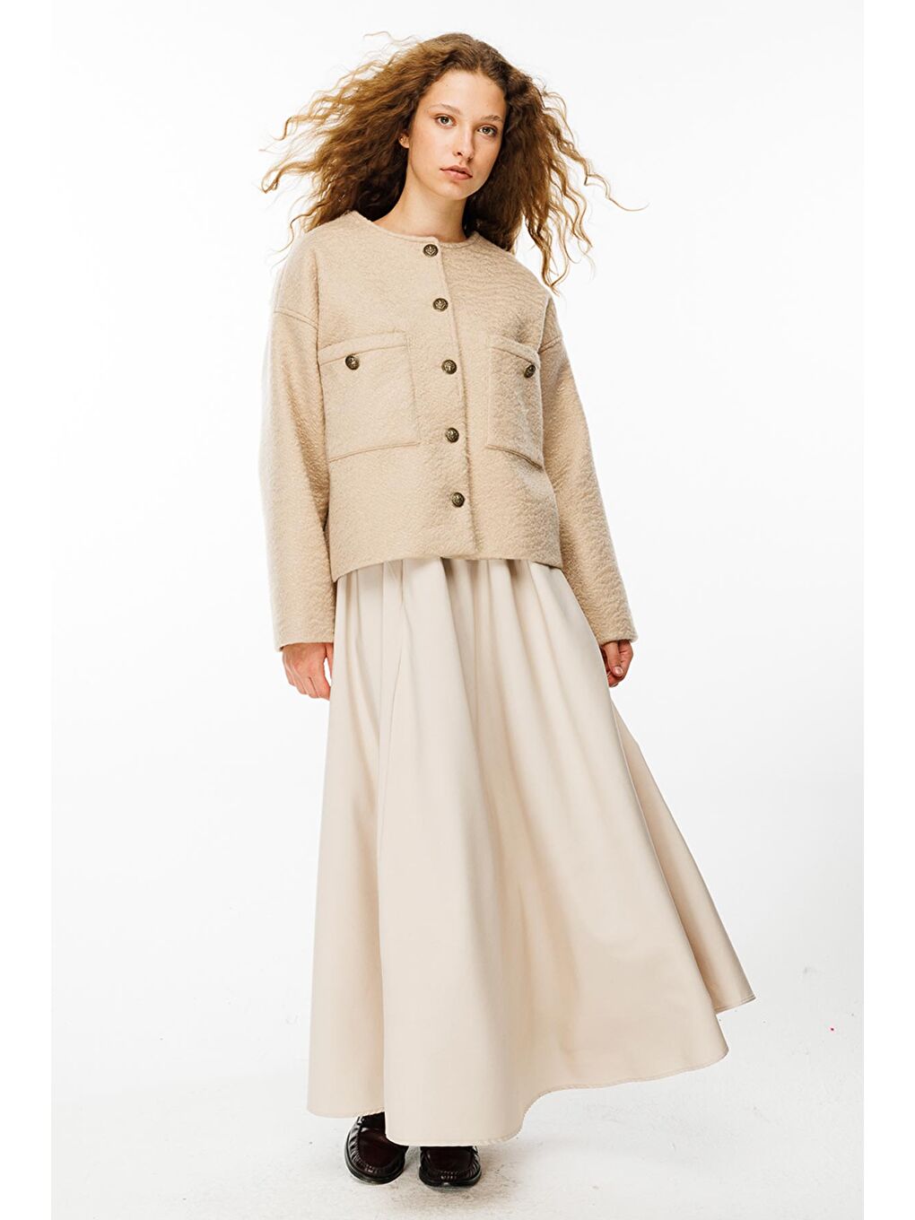 Kahverengi Antik Metal Düğmeli Sütlü Kahve Ceket-4