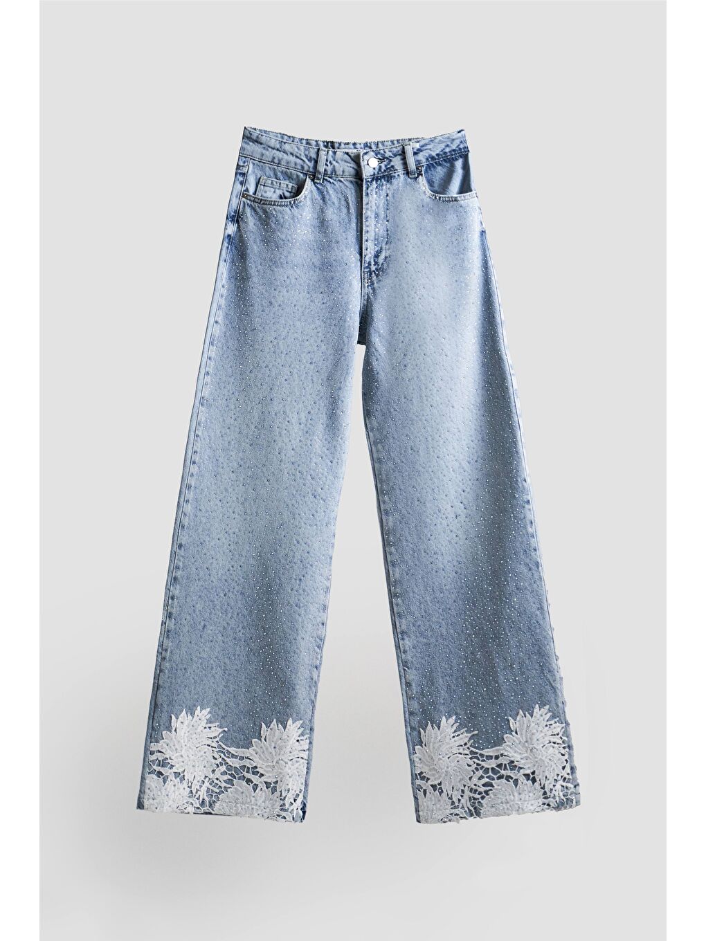 Mavi Kadın Snow Jean Rengi 4S5-3 Parlak Taşlı Dantelli Orta Bel %100 Pamuk Tasarım Denim Jean-1