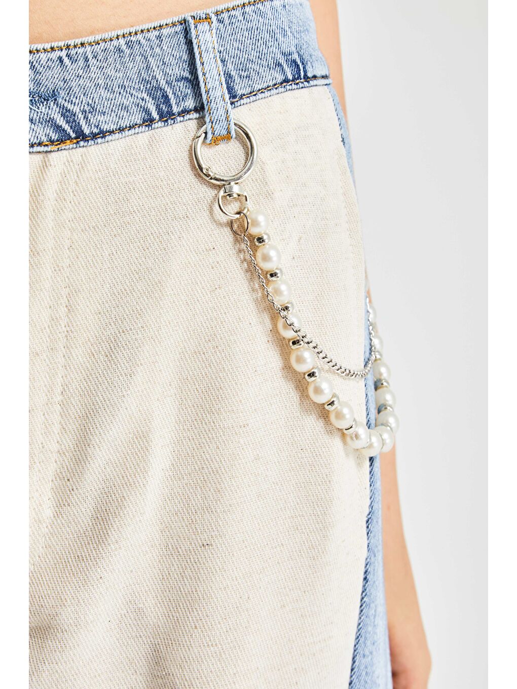 Mavi Kadın Tint Bej Renk Palazzo Fit Bol Kesim Aksesuar Detaylı Özel Tasarım Denim Jean-2