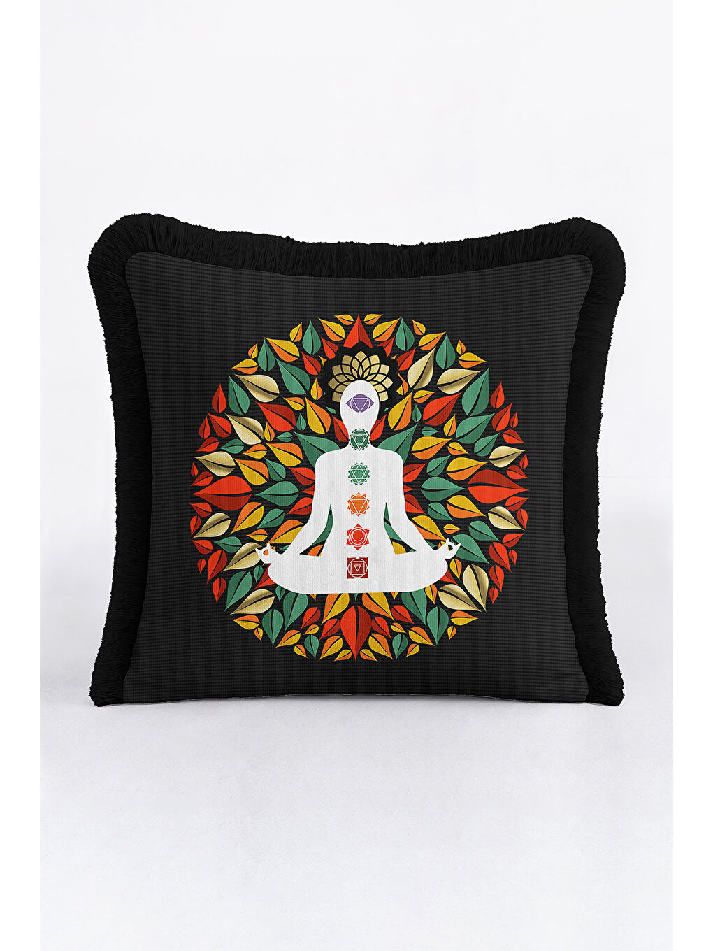 Karışık Spiritüel Yoga Lotus Saçaklı Yastık Kılıfı - Meditasyon Bohem Çok Renkli Püsküllü Kırlent Kılıfı-4