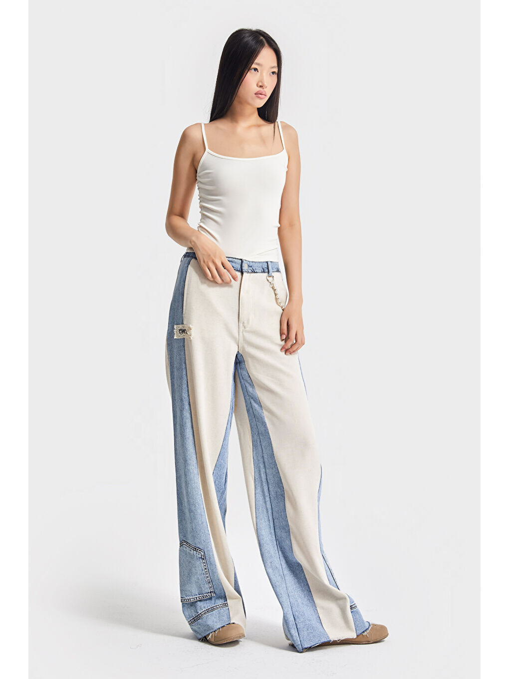 Mavi Kadın Tint Bej Renk Palazzo Fit Bol Kesim Aksesuar Detaylı Özel Tasarım Denim Jean-3