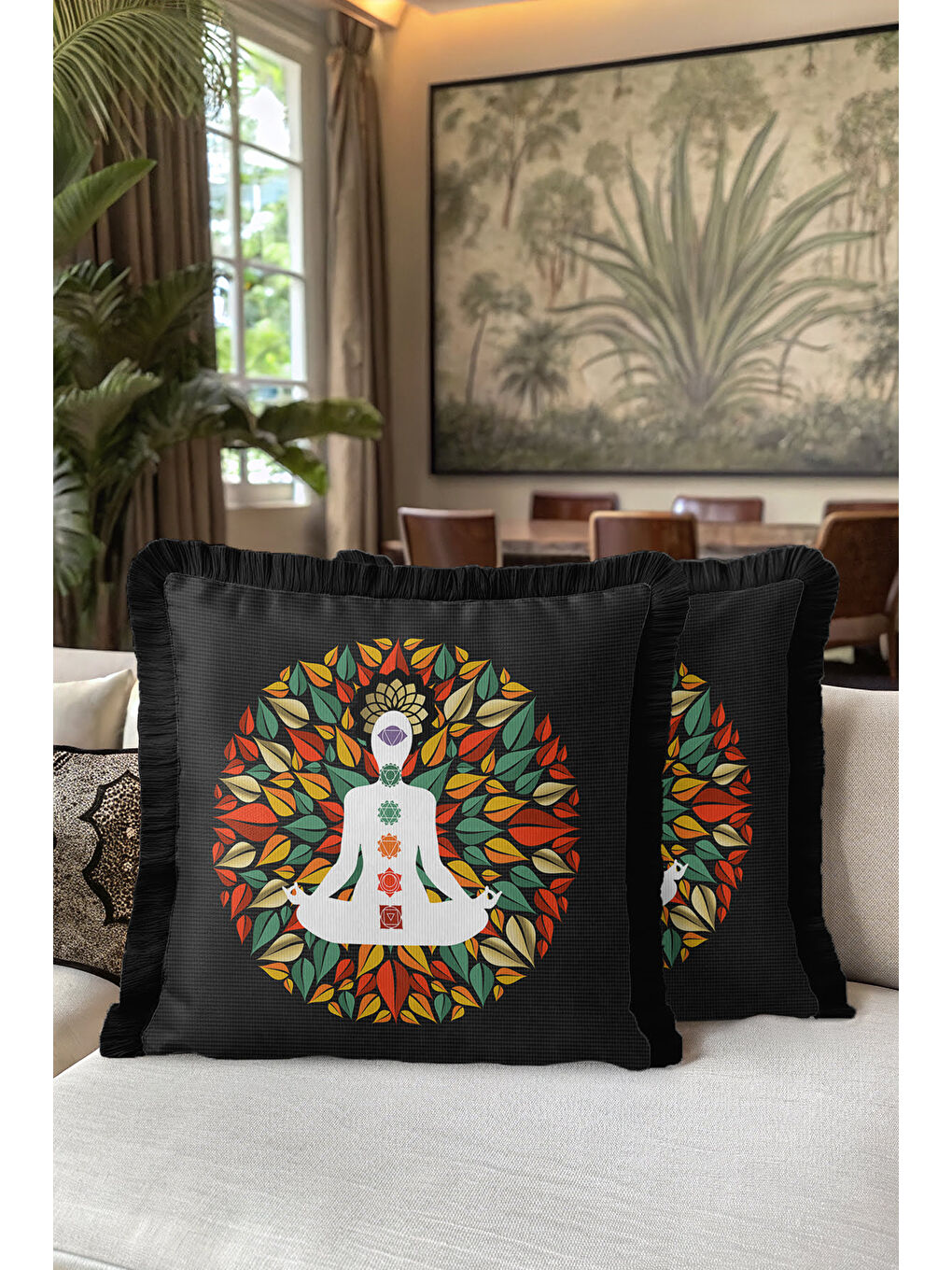 Karışık Spiritüel Yoga Lotus Saçaklı Yastık Kılıfı - Meditasyon Bohem Çok Renkli Püsküllü Kırlent Kılıfı-5