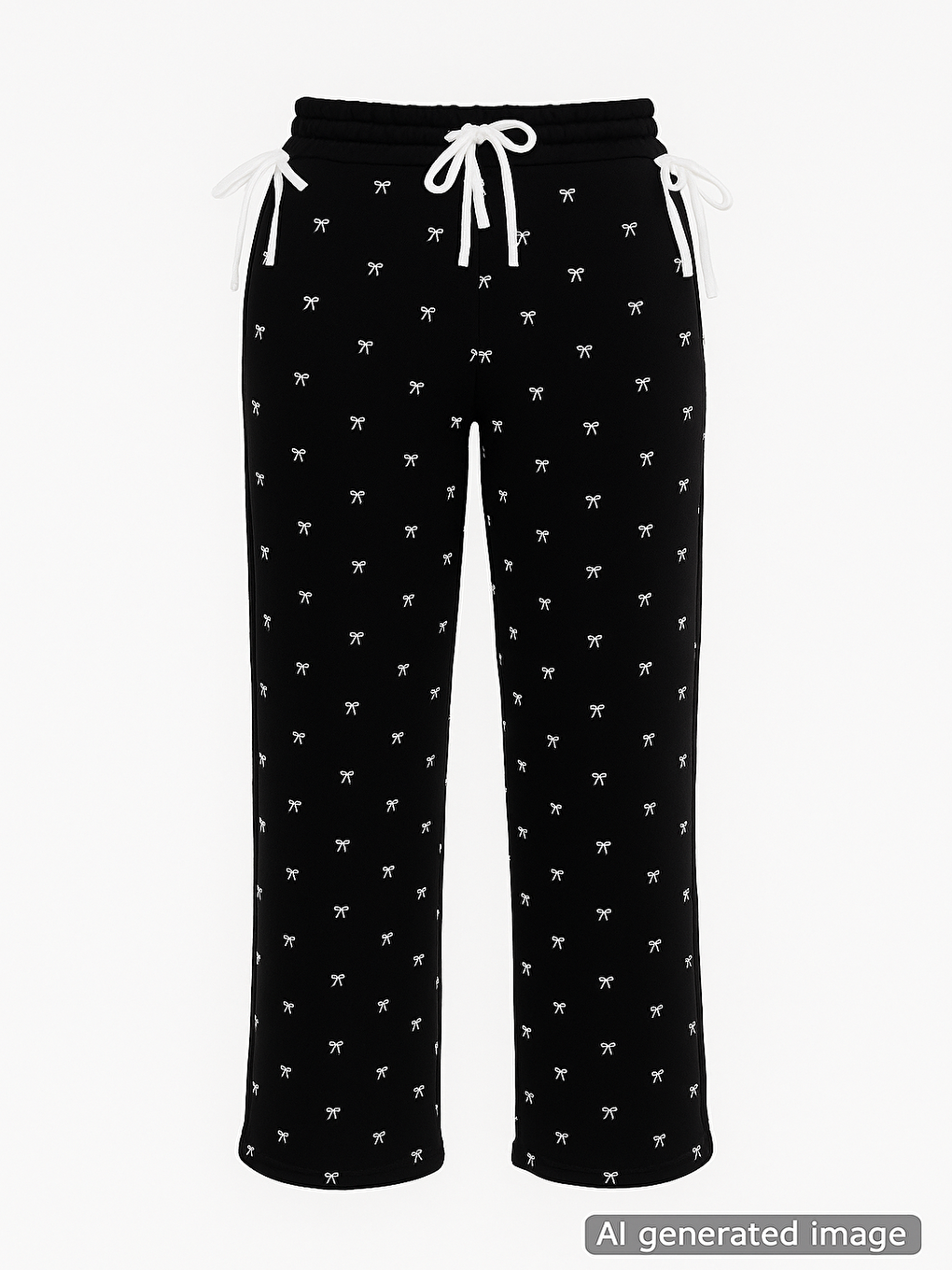 Siyah Fiyonk Baskılı Geniş Paça Kız Çocuk Şardonlu Eşofman Altı 23424