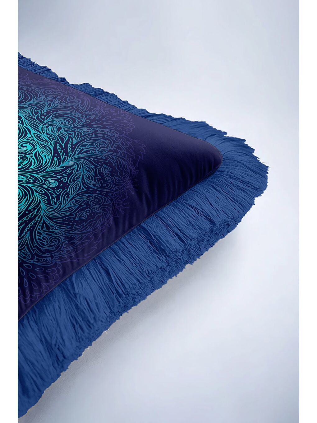 Karışık Lüks Mistik Göz Saçaklı Yastık Kılıfı - Spiritüel Bohem Mavi Sarı Püsküllü Kırlent Kılıfı-6