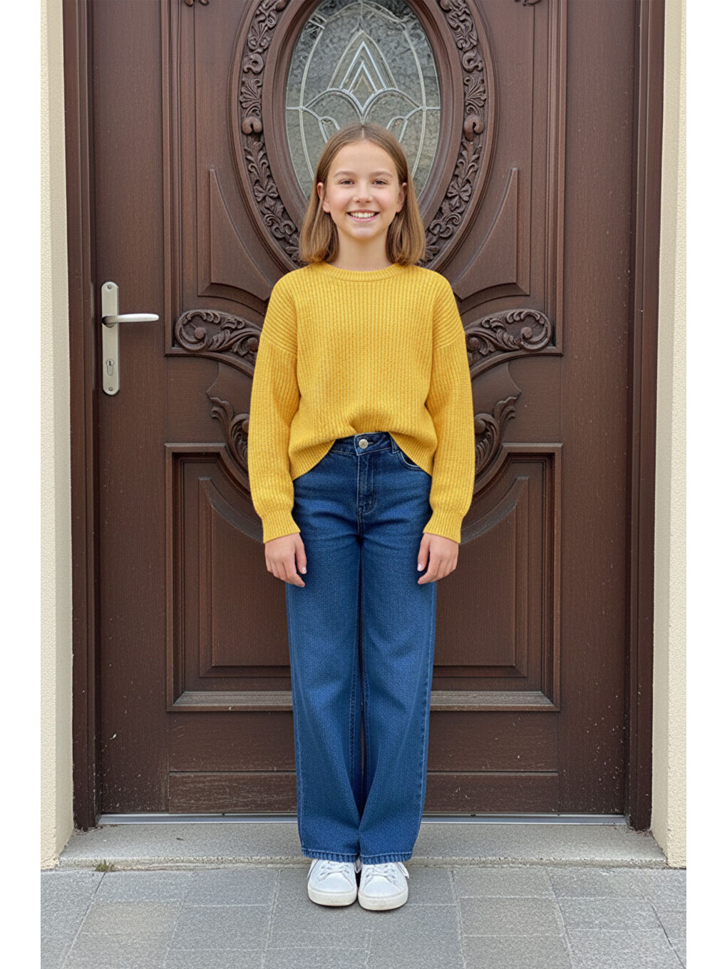 Lacivert Beli Lastikli Kız Çocuk Palazzo Pantolon