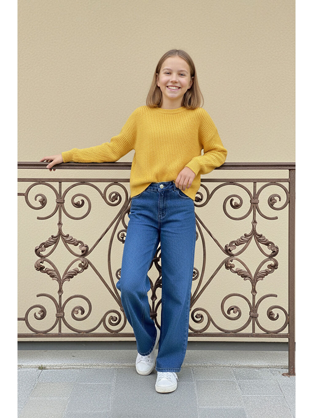 Lacivert Beli Lastikli Kız Çocuk Palazzo Pantolon-1