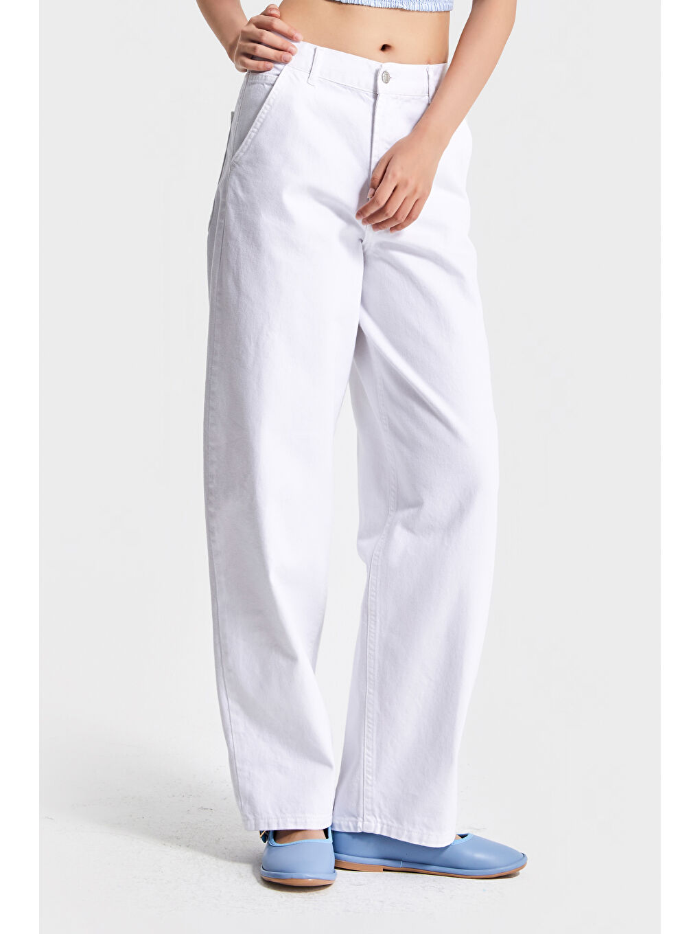 Kadın Beyaz Renk 5s5-2 Skater Fit %100 Pamuk İç Göstermez Denim Jean-2