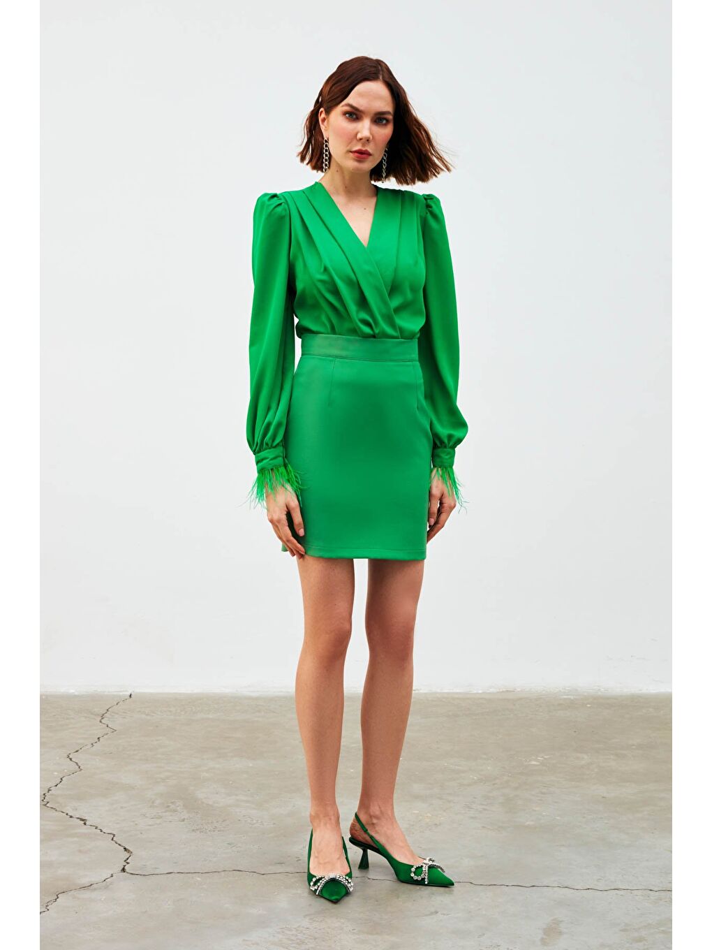 Düz Mini Etek - K.Yeşil