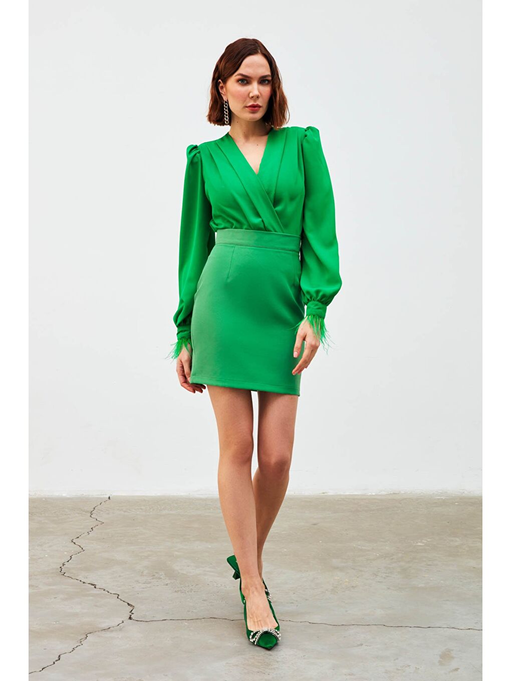 Düz Mini Etek - K.Yeşil-1