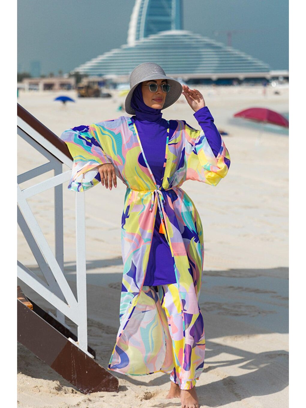 Marina Mor Desenli Renkli Kimono Kaftan P2332