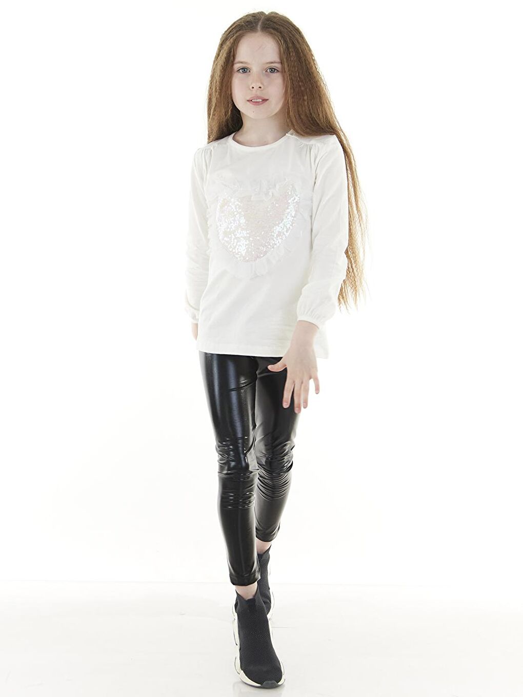 Siyah Shiny Parlak Kız Çocuk Disko Tayt