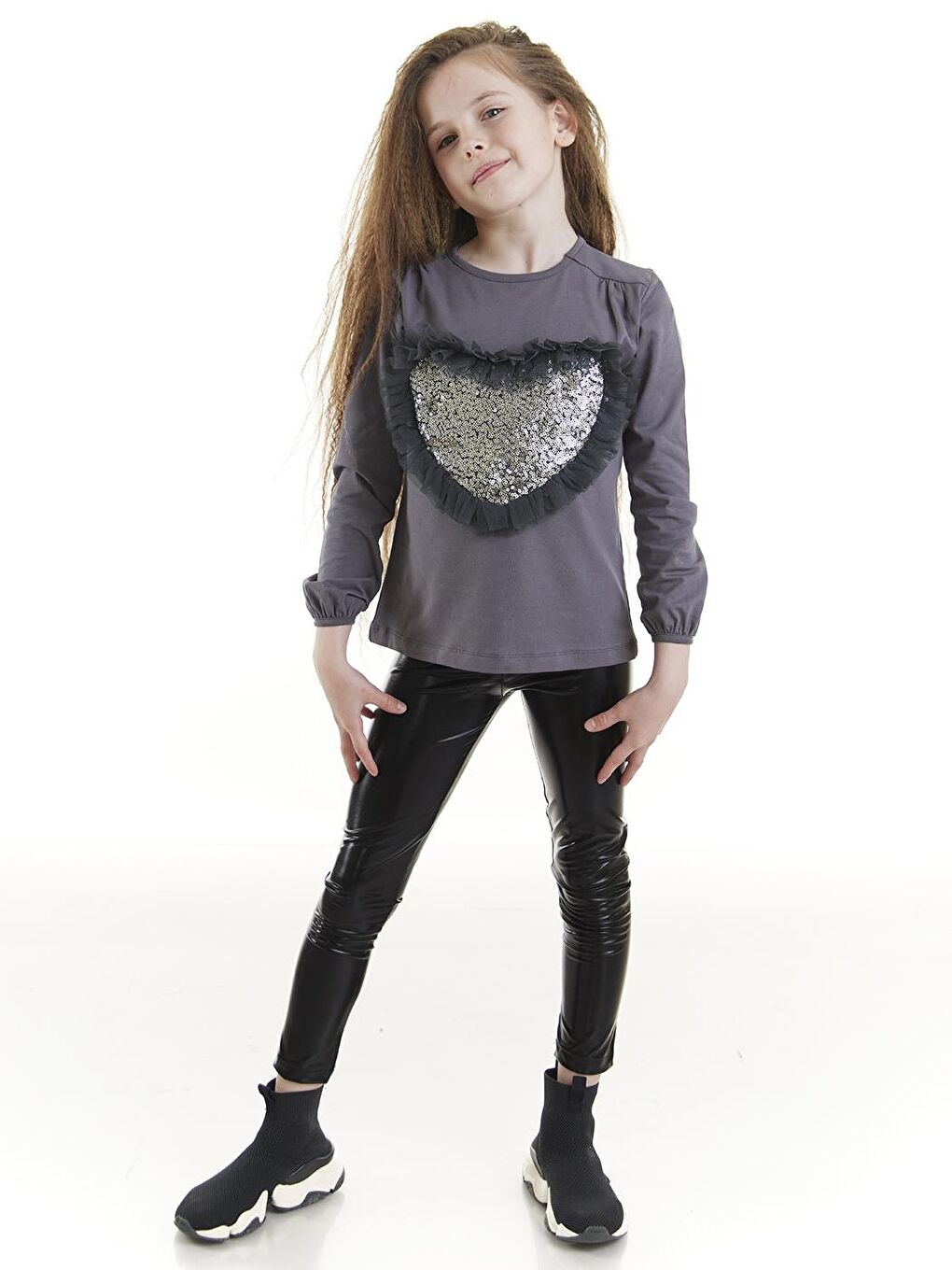 Siyah Shiny Parlak Kız Çocuk Disko Tayt-1