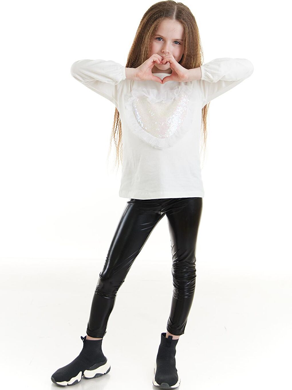 Siyah Shiny Parlak Kız Çocuk Disko Tayt-2