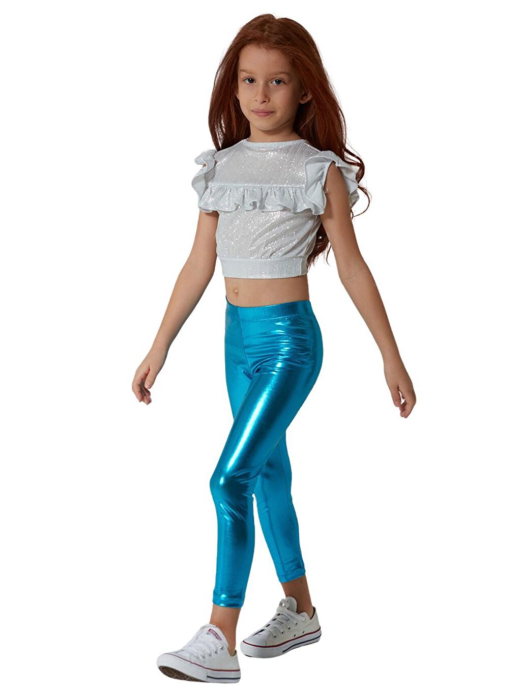 Turkuaz Shiny Parlak Kız Çocuk Disko Tayt
