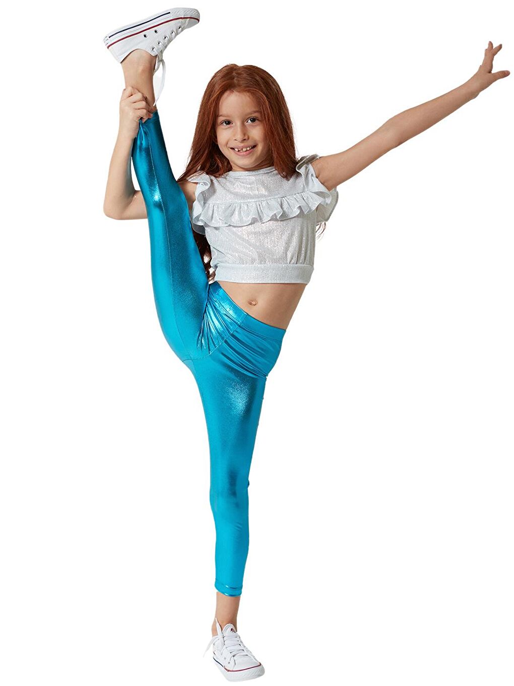 Turkuaz Shiny Parlak Kız Çocuk Disko Tayt-2