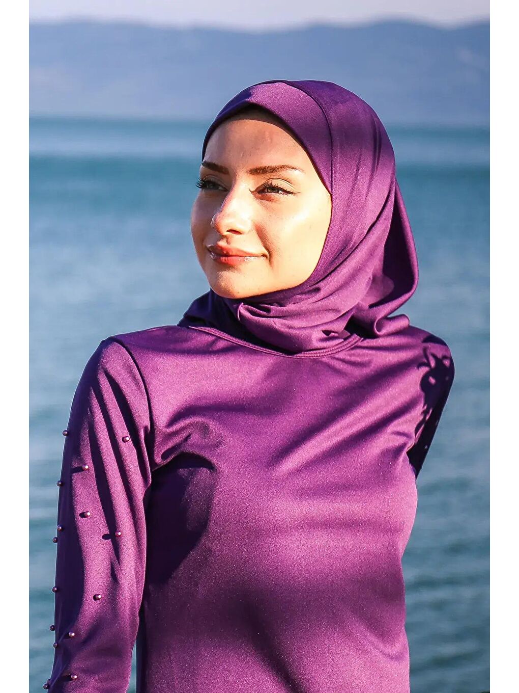 Deniz Havuz Bone Eşarp B2101 - Mor-3