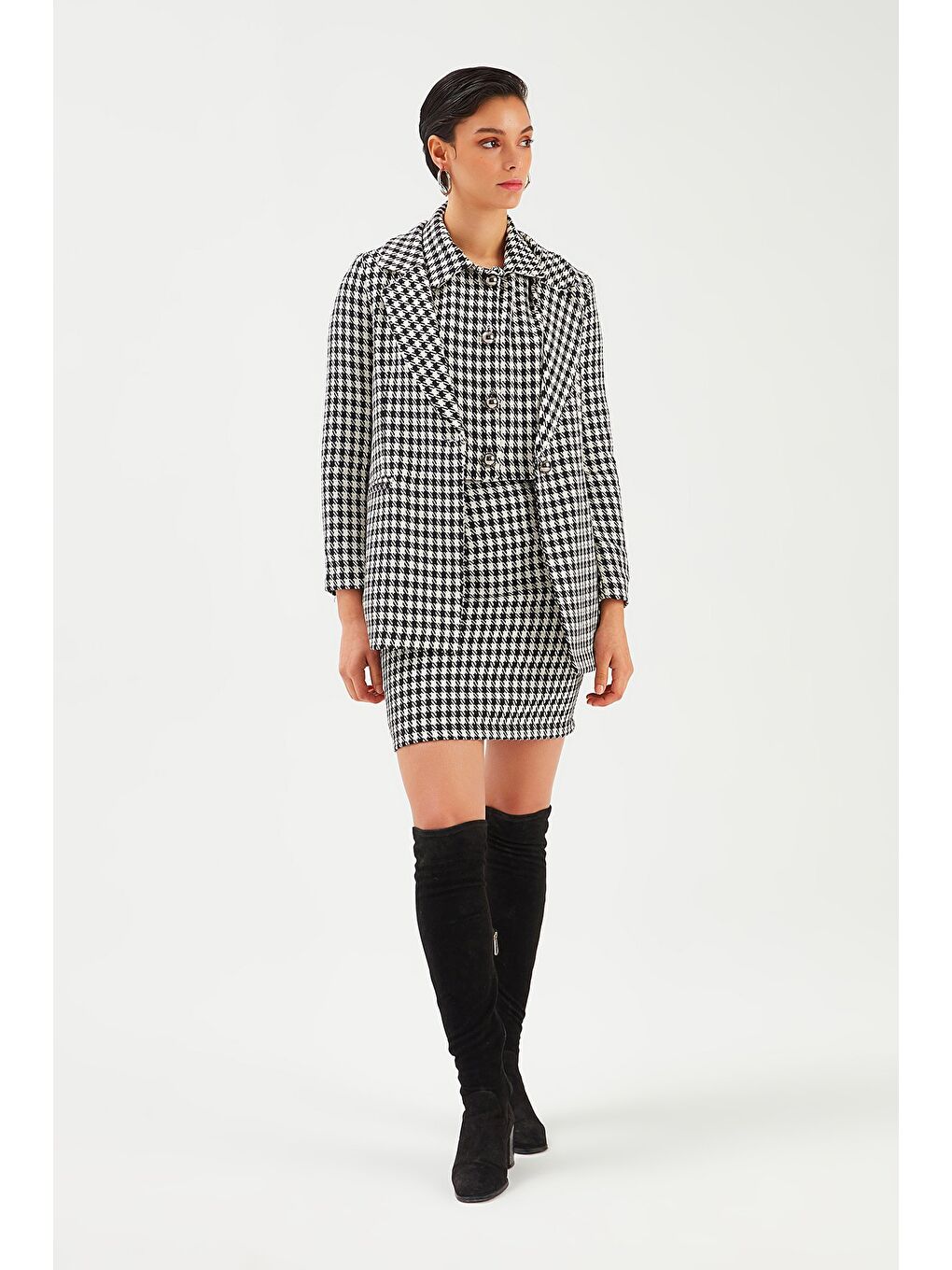 SATEEN Kazayağı Desenli Mini Etek - Siyah - 2