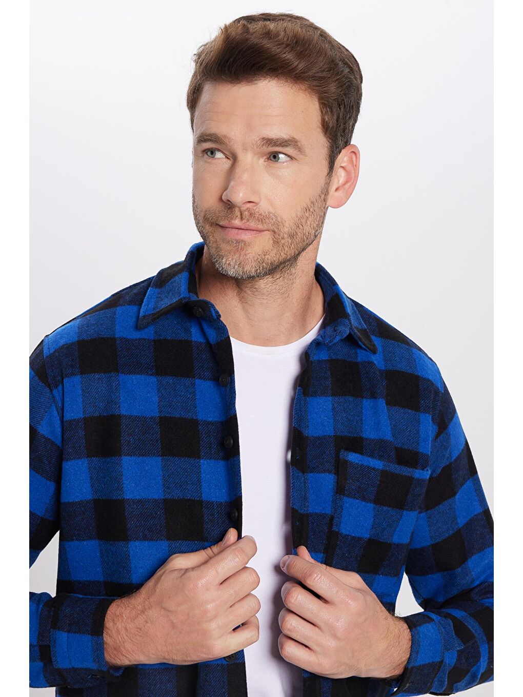 Karışık Erkek Regular Fit Klasik Kesim Tek Cepli Kareli Kışlık Oduncu Gömlek