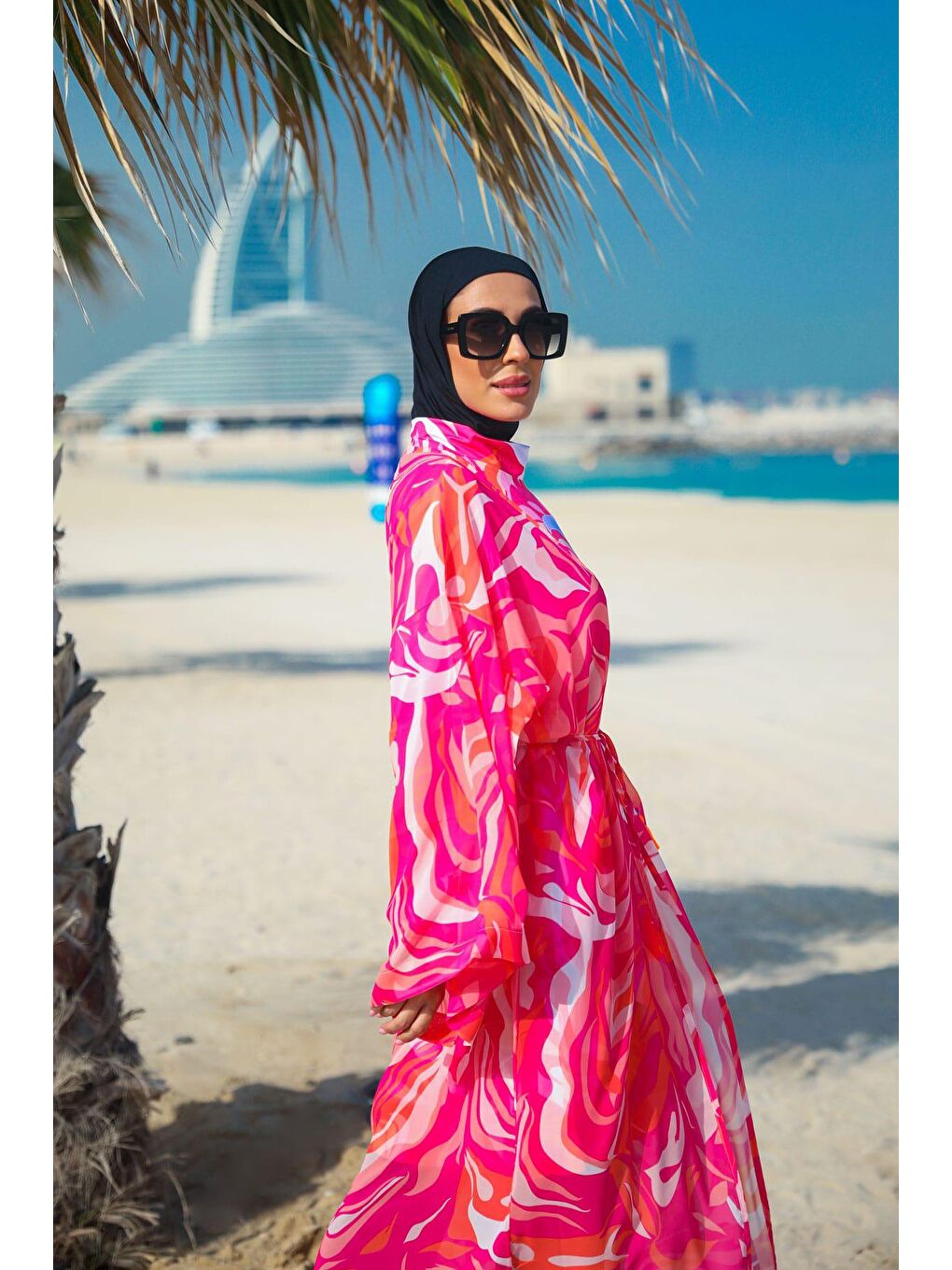 Marina Fuşya Desenli Fuşya Kimono Kaftan P2334 - 2