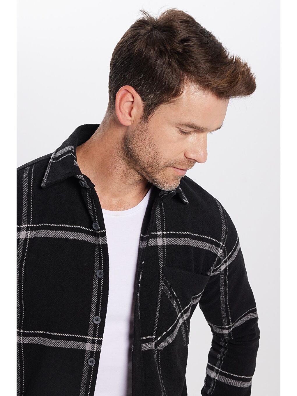 Karışık Erkek Slim Fit Dar Kesim Uzun Kollu Kareli Tek Cepli Kışlık Oduncu Gömlek