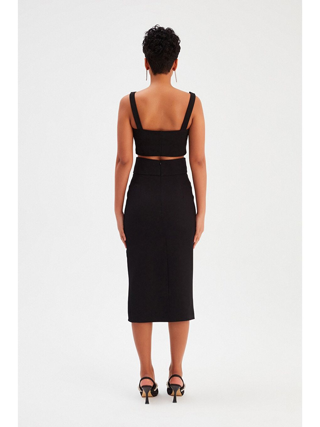 Kuşaklı Kalem Etek - Siyah-5