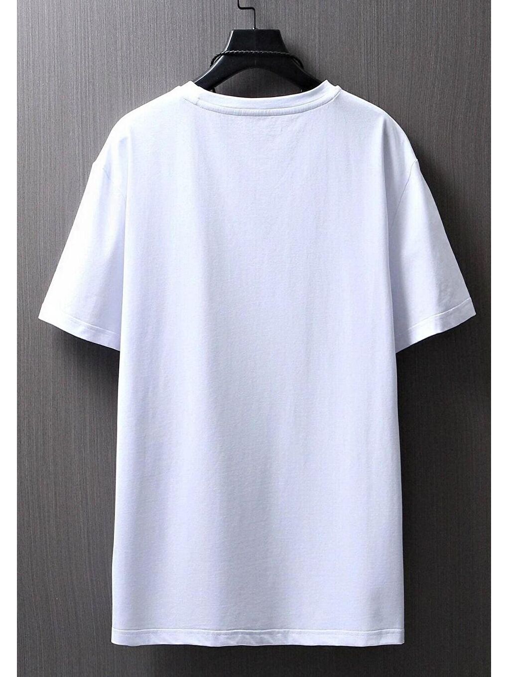 Beyaz NY Baskılı Oversize Erkek Kısa Kollu Tişört-1