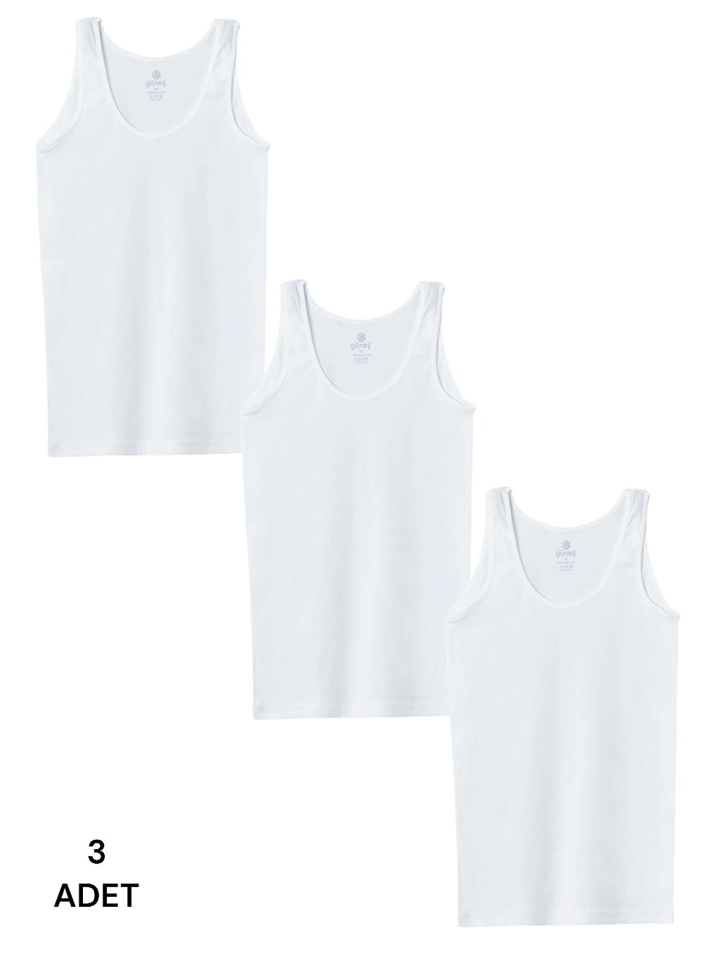 Beyaz 3'Lü Geniş Askı Kadın Atlet