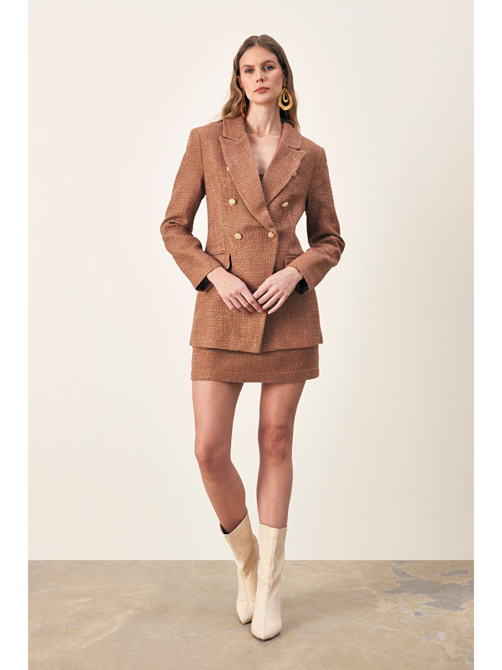 Kahverengi Mini Boy Tüvit Etek - Kahve-1