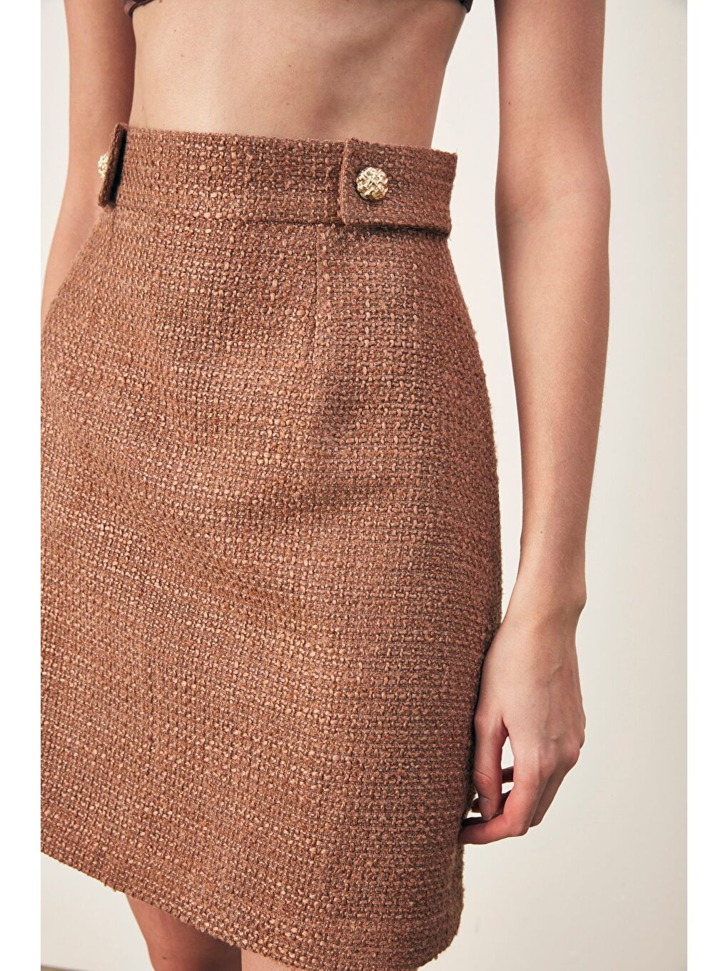 Kahverengi Mini Boy Tüvit Etek - Kahve-3