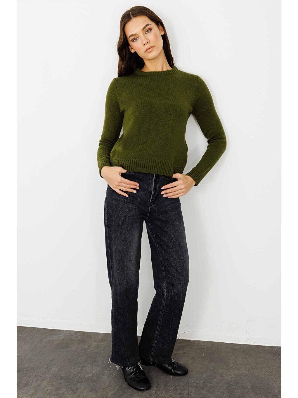 Bisiklet Yaka Fit Triko Çimen Yeşili Kazak-1